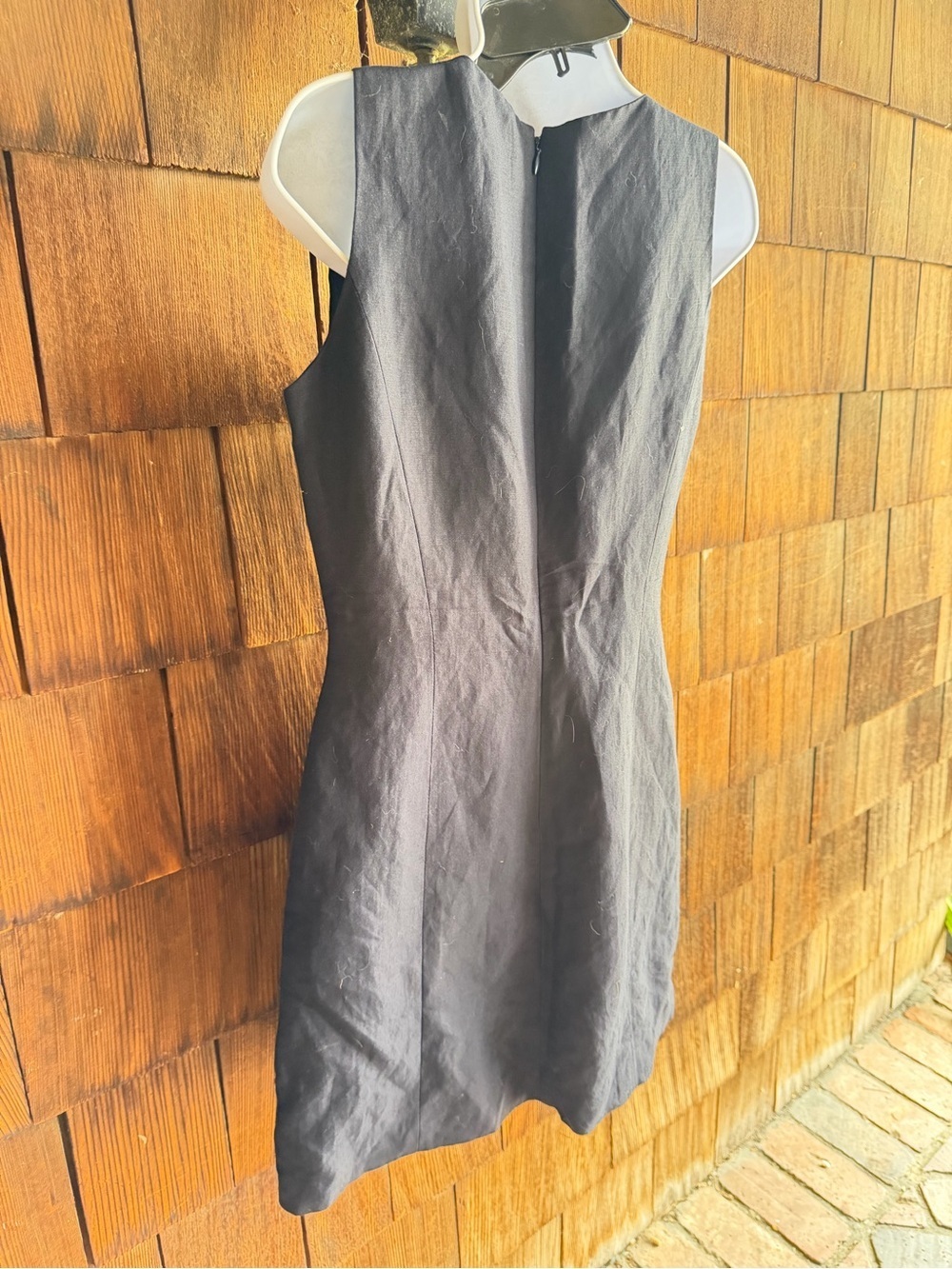 Vintage Ann Taylor Classic Square Neck Sleeveless Navy Linen Shift Dress - Picture 8 of 9